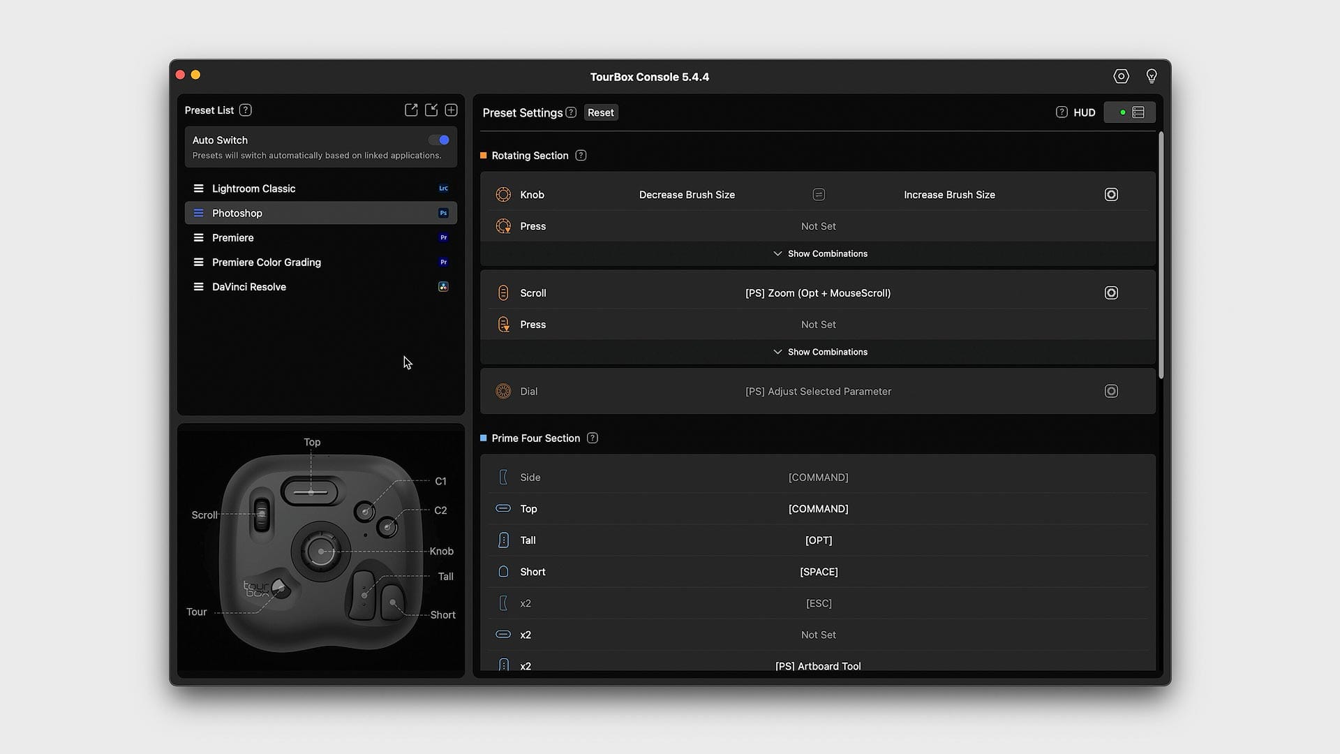 TourBox Console in macOS