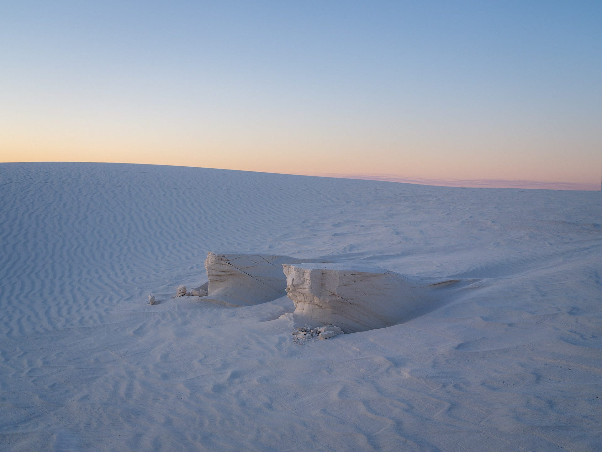 Hardened gypsum rock formations at White Sands National Park